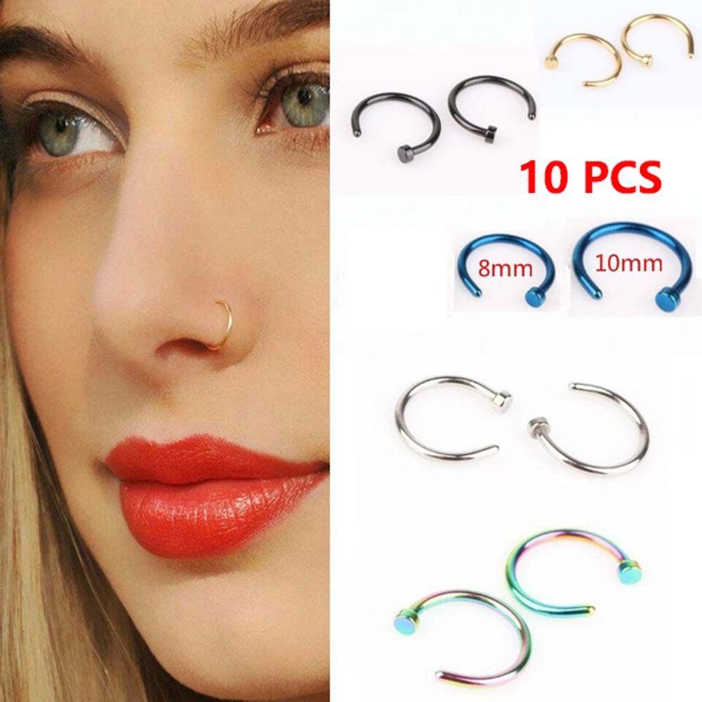 Body Jewelry Nose Ring - 10 stuks dunne roestvrijstalen C-vormige oorringen