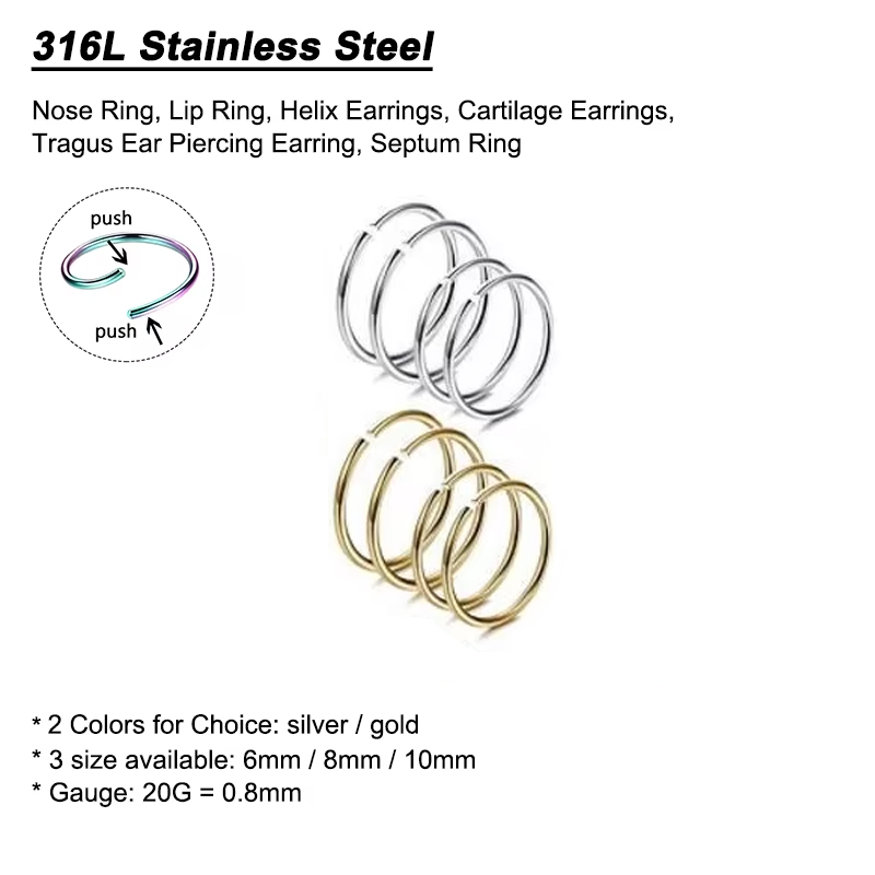 6 stks/partij Hypoallergeen Ne - Body Jewelry Nose Ring recensie en prijs